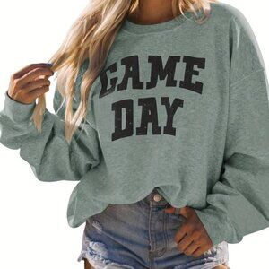 Game Day Letter Print Long Sleeve Casual Top XL